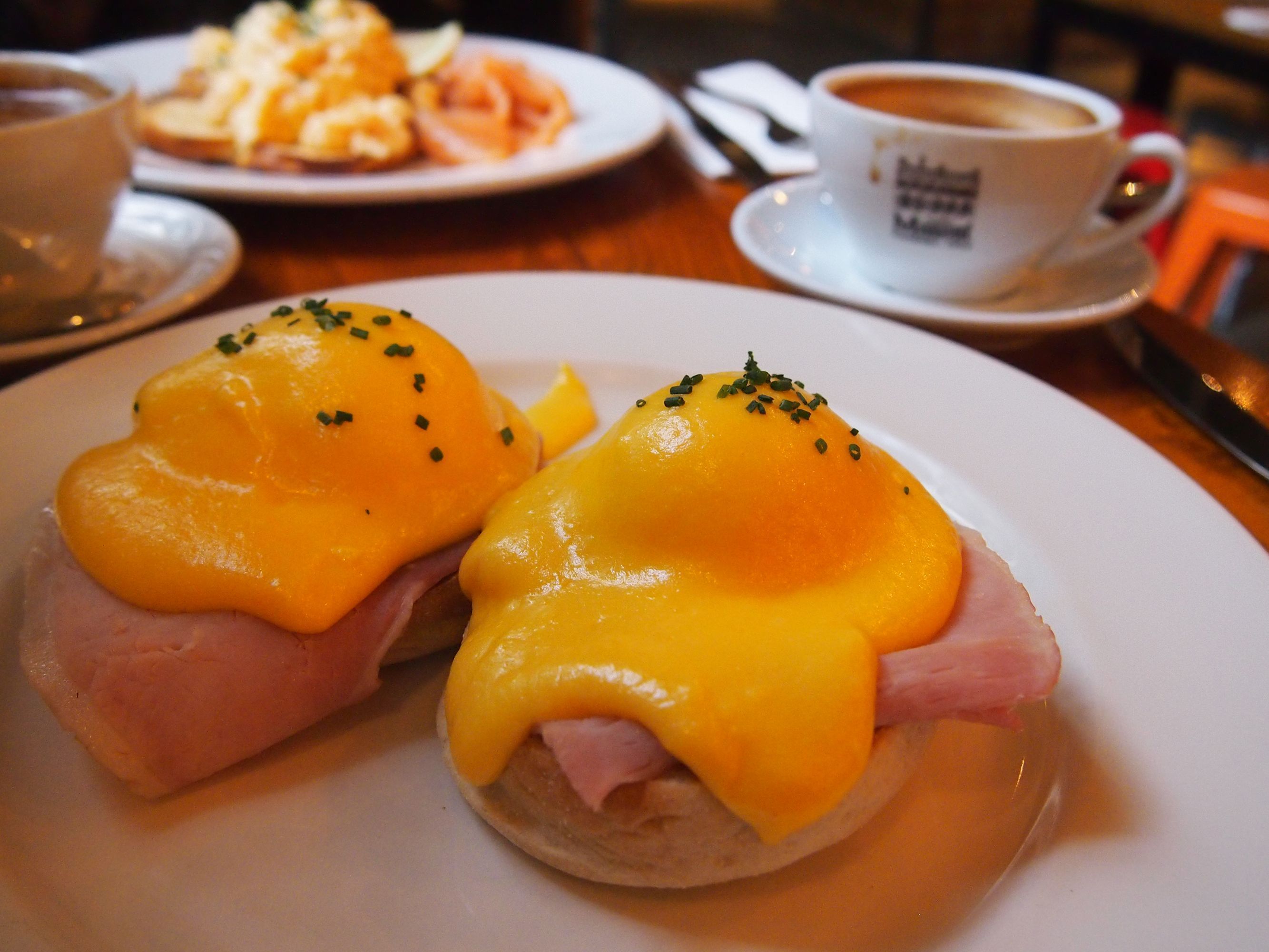 Brunch, Eggs Benedict and coffee, classic brunch plate in Prescott, Arizona