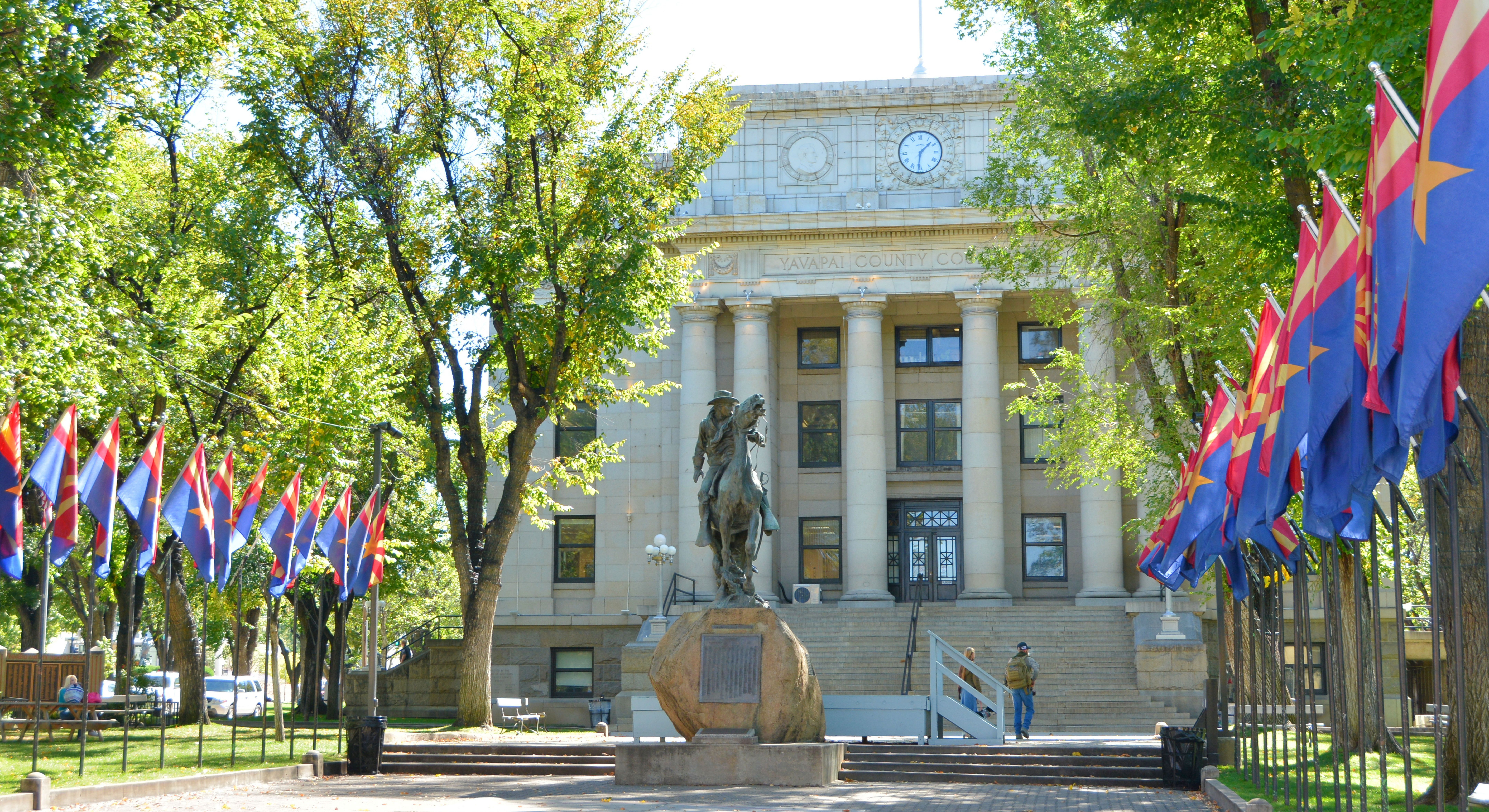 Yavapai Courthouse Plaza, aerial view in downtown Prescott, Arizona
