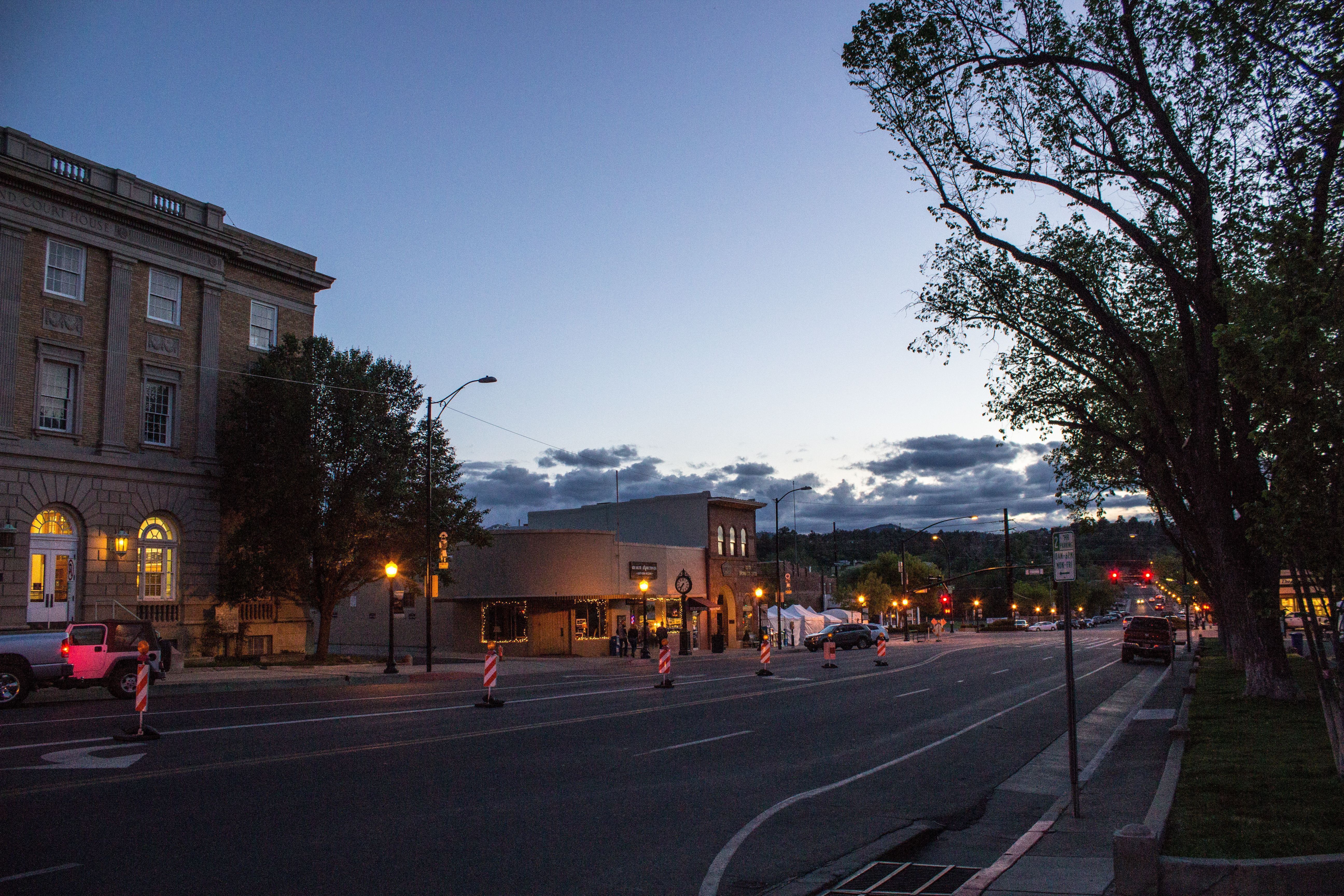 Restaurants, Downtown Prescott at dusk, restaurants and Whiskey Row bars in Prescott, Arizona