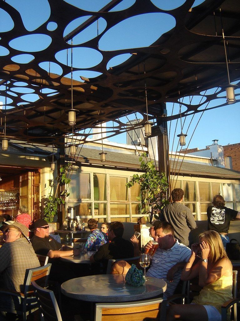 Outdoor dining, The Raven Cafe rooftop patio in downtown Prescott, Arizona
